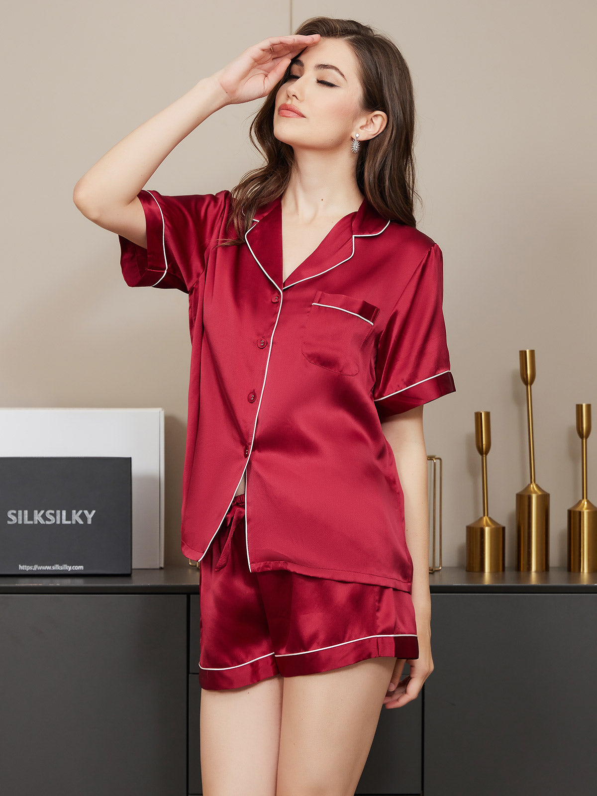 LUXANA - Silk pajama set for women, short sleeves & shorts